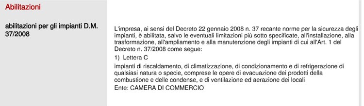 Visura della certificazione DM 37/2008 lettera c alla camera di commercio